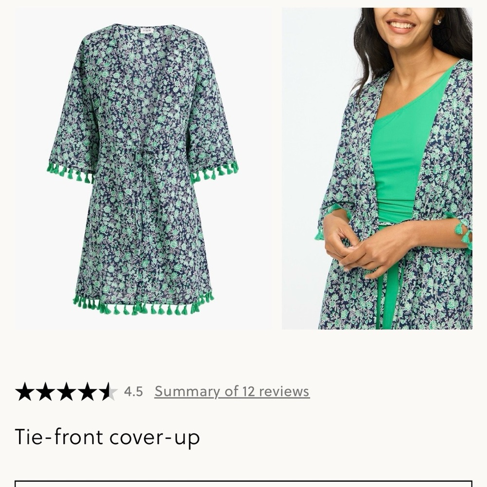 J Crew Factory Floral Tie-Front Cover-Up with Green Accents. Size S. NWT.